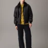 Men's Faux Fur Black Leather Aviator coat - Image 4