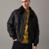 Men’s Faux Fur Black Leather Aviator coat