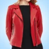 Womens Slim Fit Military Style Leather Jacket Red - Image 3