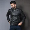 Men's Vintage Black Moto Racer Jacket - Image 2