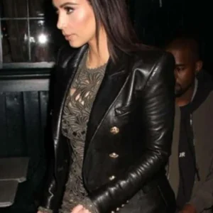 Kim Kardashian Black Leather Double Breasted Blazer