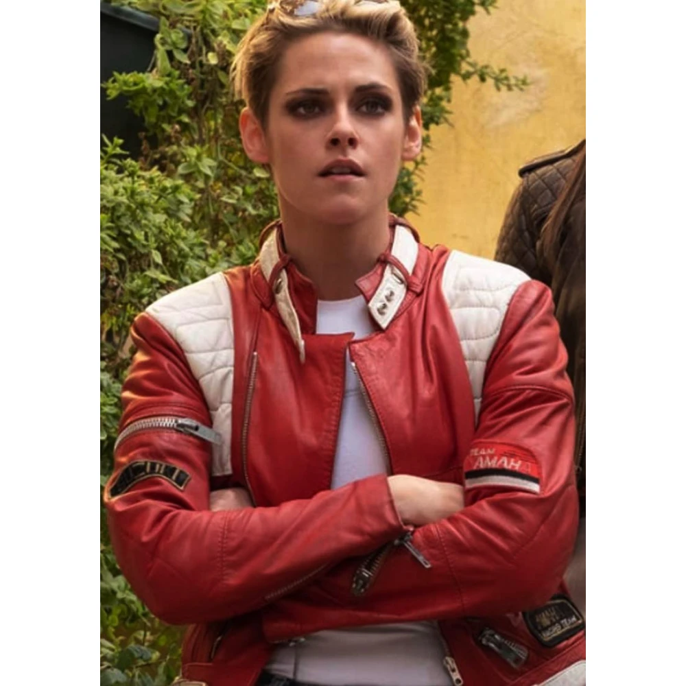 Charlie's Angles Kristen Stewart Leather Bomber Jacket Red and White