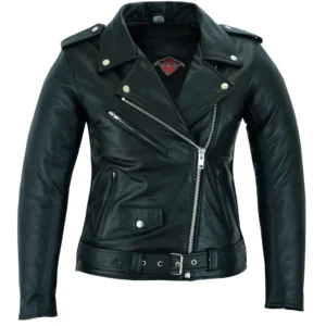 Women Brando Style Leather Motorcycle Jacket Black