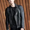 Mens Quilted Leather Moto Jacket