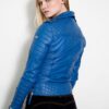 Womens Slim Fit Diamond Quilted Leather Biker Jacket Blue - Image 5