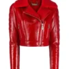 Lainey Lamb Skin Cropped Red Leather Jacket Women