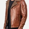 Men's Brown Sheepskin Leather Shearling Jacket - Image 2