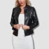 Women V-Style Biker Leather Jacket