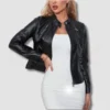 Women V-Style Biker Leather Jacket - Image 3