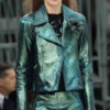 Lily-Collins-Emily-In-Paris Emily Copper Green Metallic Motorcycle Jacket