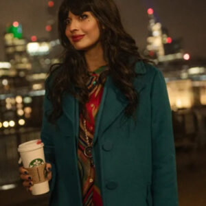 Love at First Sight Jameela Jamil Green Coat