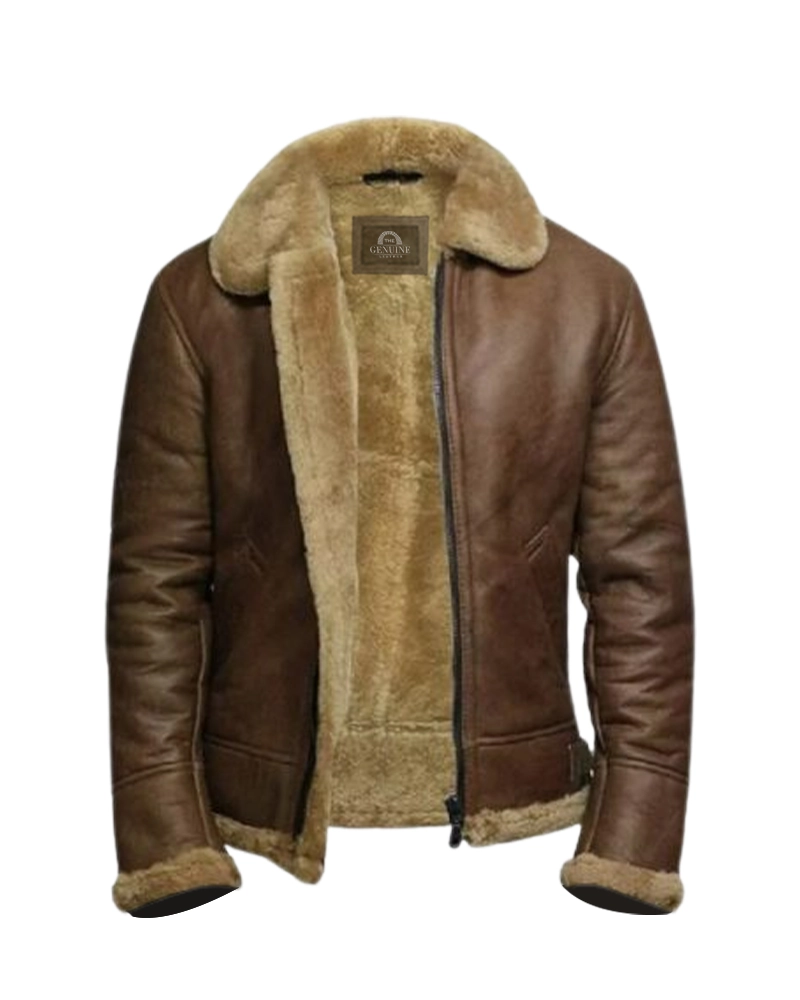 Mens RAF Shearling Fur Sheepskin Leather Coat - Image 2