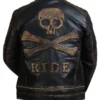 Men’s Distressed Black Skull Vintage Biker Jacket