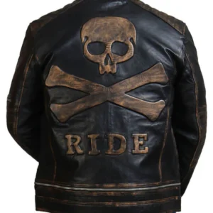 Men’s Distressed Black Skull Vintage Biker Jacket