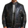 Men’s Distressed Black Skull Vintage Biker Jacket