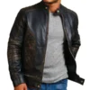 Men’s Distressed Black Skull Vintage Biker Jacket