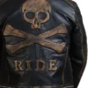 Men’s Distressed Black Skull Vintage Biker Jacket