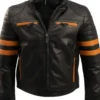 Men’s Brown Stripe Caf Racer Leather Jacket