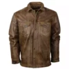 Men’s Distressed Brown Biker Leather Jacket