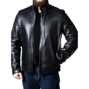 Men's Sheepskin Black Leather Biker Jacket