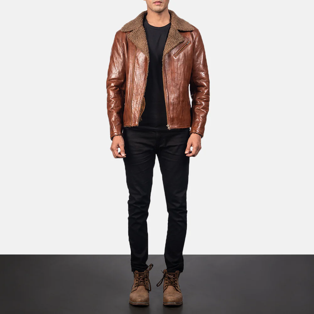 Mens Sheepskin Shearling Brown Leather Jacket