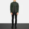 Men's Quilted Green Suede Leather Jacket