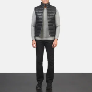 Alternative view of Mens Black Leather Puffer Vest