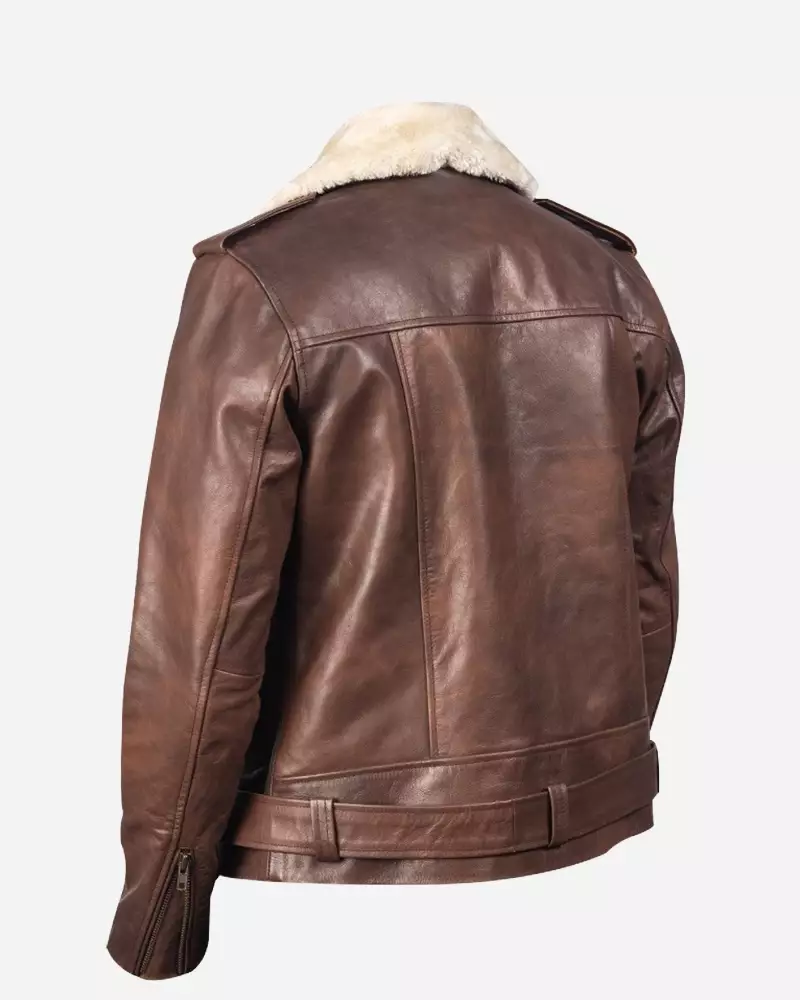Women Fur Collar Brown Leather Jacket