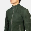 Men's Quilted Green Suede Leather Jacket - Image 5