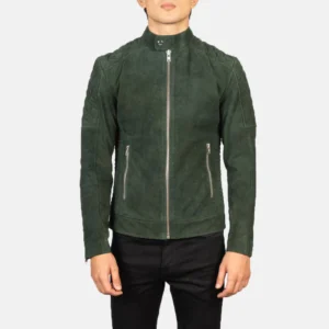 Men's Quilted Green Suede Leather Jacket