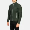 Men's Quilted Green Suede Leather Jacket - Image 3