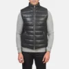 Mens Black Leather Puffer Vest - Image 5