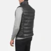Mens Black Leather Puffer Vest - Image 4