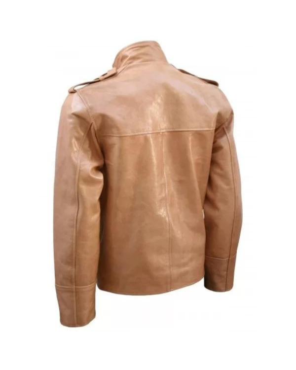 Men's 4 Pockets Tan Leather Jacket - Image 2