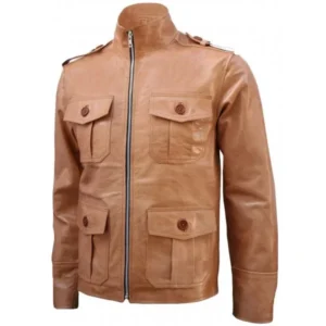 Men's 4 Pockets Tan Leather Jacket