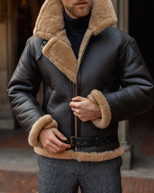 Mens B3 Aviator Brown Sheepskin Leather Jacket