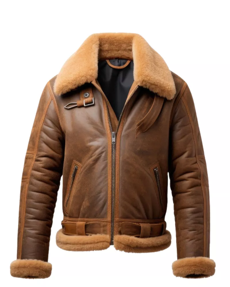 Mens WW2 B3 Shearling Fur Real Leather Aviator Jacket Brown