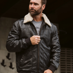 Mens Black Aviator Leather Jacket