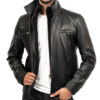 Mens Black Biker Leather Jacket 4 1