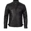 Mens Real Sheepskin Leather Cafe Racer Biker Jacket Black - Image 2
