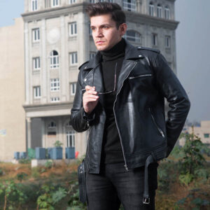 Mens Black Leather Motorcycle Jacket