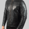 Men’s Black Leather Quilted Biker Jacket