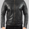 Men’s Black Leather Quilted Biker Jacket