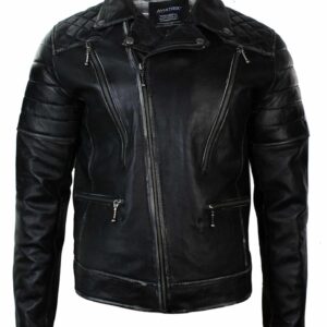 Men’s Black Retro Leather Biker Jacket