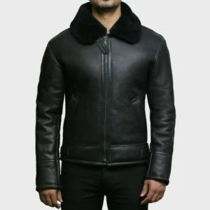Men's Black Sheepskin Leather Shearling Jacket