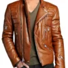 Mens Brown Padded Leather Jacket 1 1