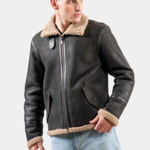 Men's Brown Pilot Bomber Shearling Jacket