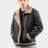 Men's Brown Pilot Bomber Shearling Jacket - Image 5