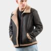 Men's Brown Pilot Bomber Shearling Jacket - Image 4