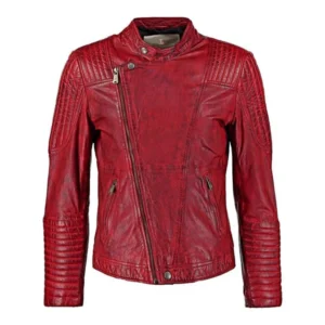 Mens Waxed Quilted Leather Jacket Red Maroon